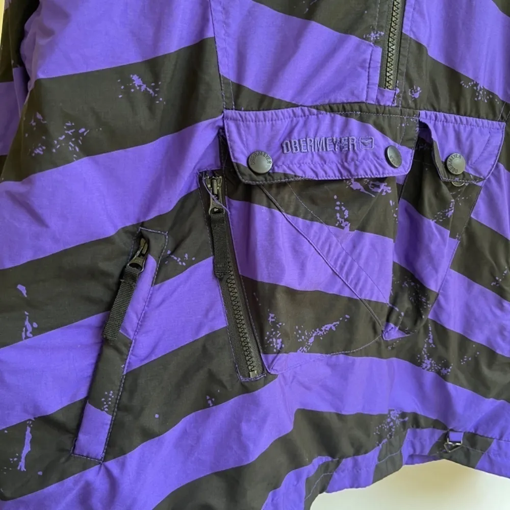 Obermeyer‎ Purple Black Striped Popover Ski Pullover Coat with Pockets, Size S - Image 3