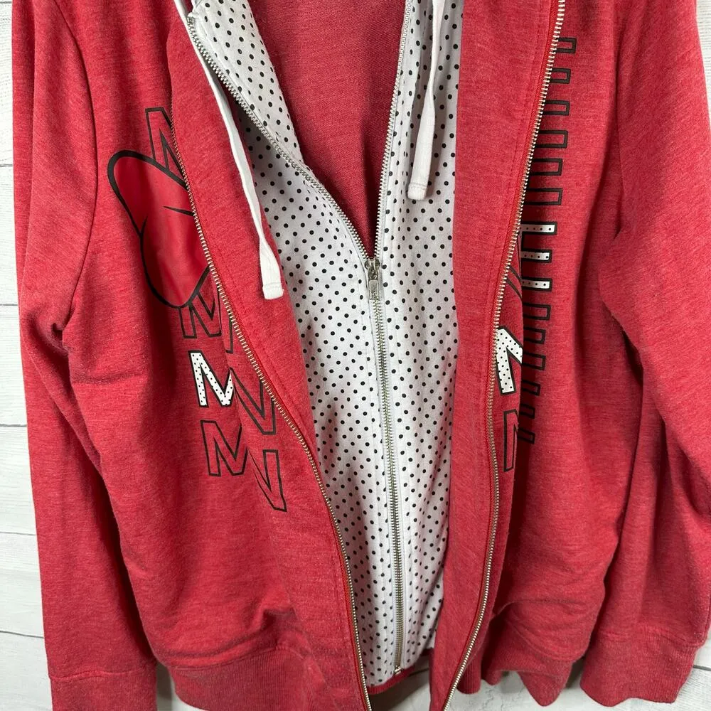 Disney Womens size XL Minnie Mouse Double Zip Layered Hoodie Polka Dots Bow Red - Image 5