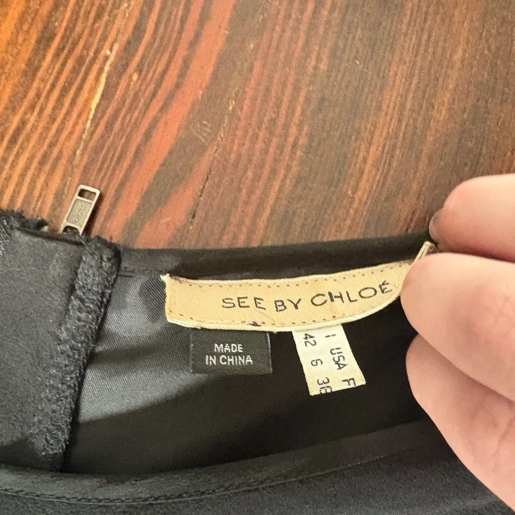 See By Chloe  Black Dress with Sequin Sleeves - Image 6