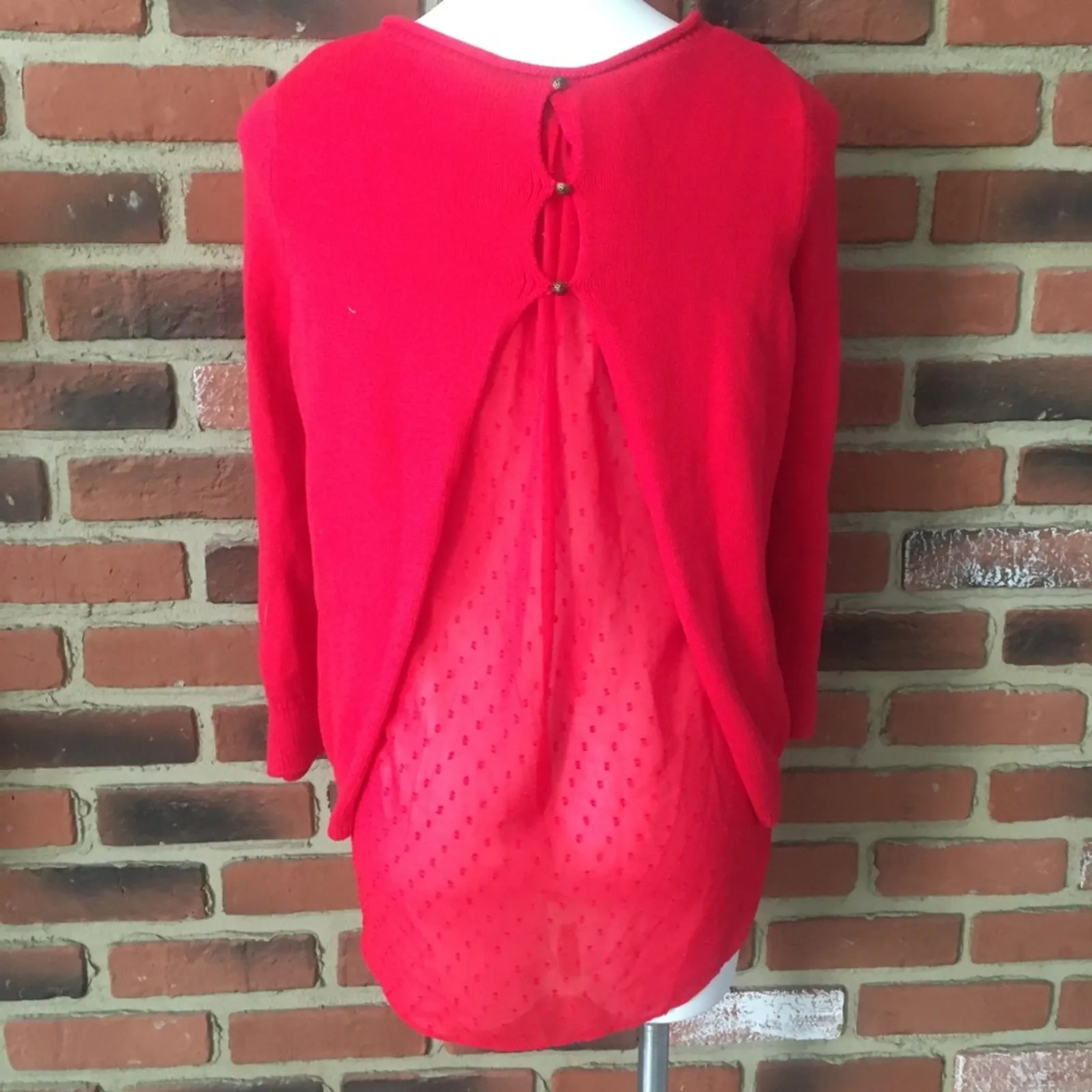 Lucky Brand Sweater sz S Red Knit Sweater layered Chunky Knit - Image 5