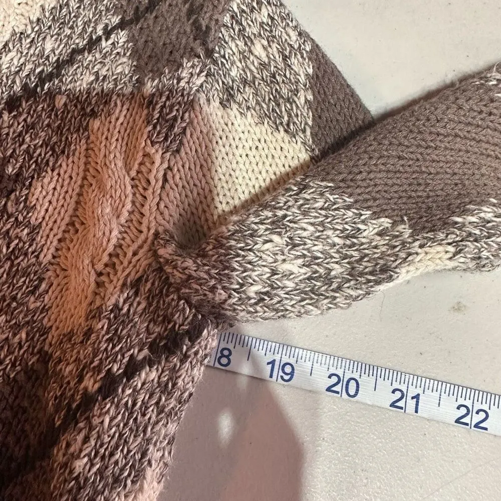 Vintage Liz Claiborne Argyle Cable Knit Sweater Cream & Brown Size Small Lizgolf - Image 5