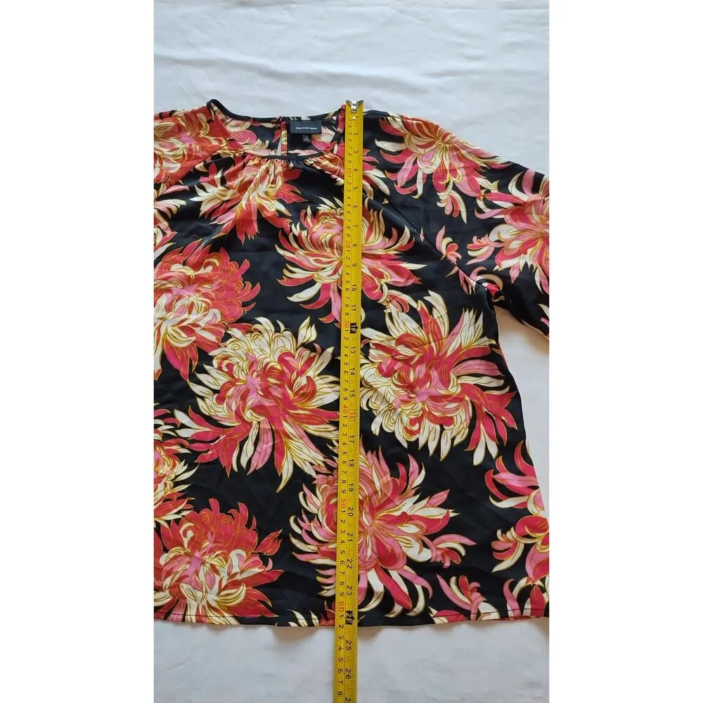 Who What Wear Women's Balloon Sleeves Blouse Black pink Floral sz Large tops - Image 10