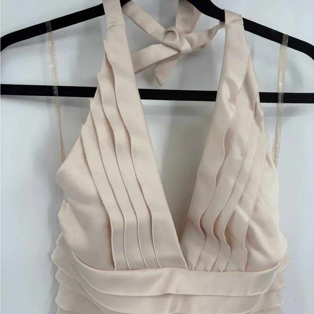 Forever 21 Vintage Y2K 2000s Champagne Statin Tiered Haulter Dress Size Small - Image 4