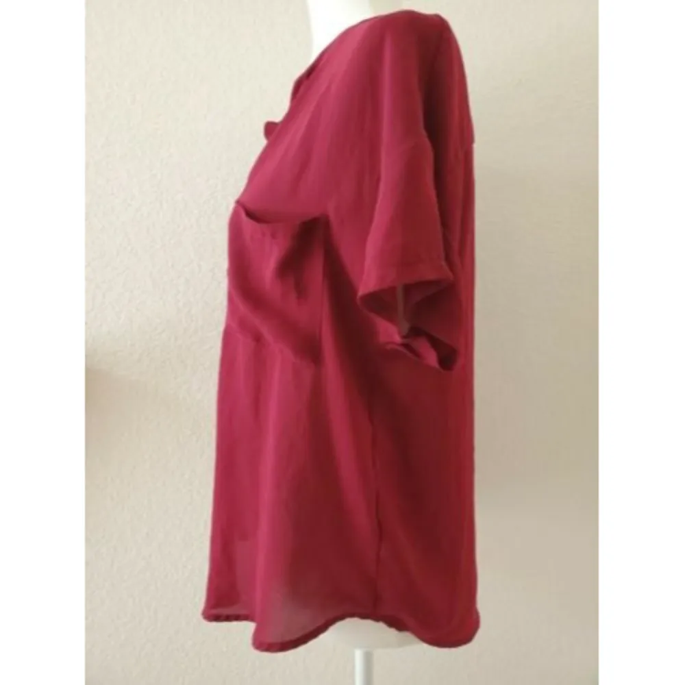 LUSH Women's Maroon Chiffon Semi Sheer Blouse Top Lightweight Silky Size… - Image 5