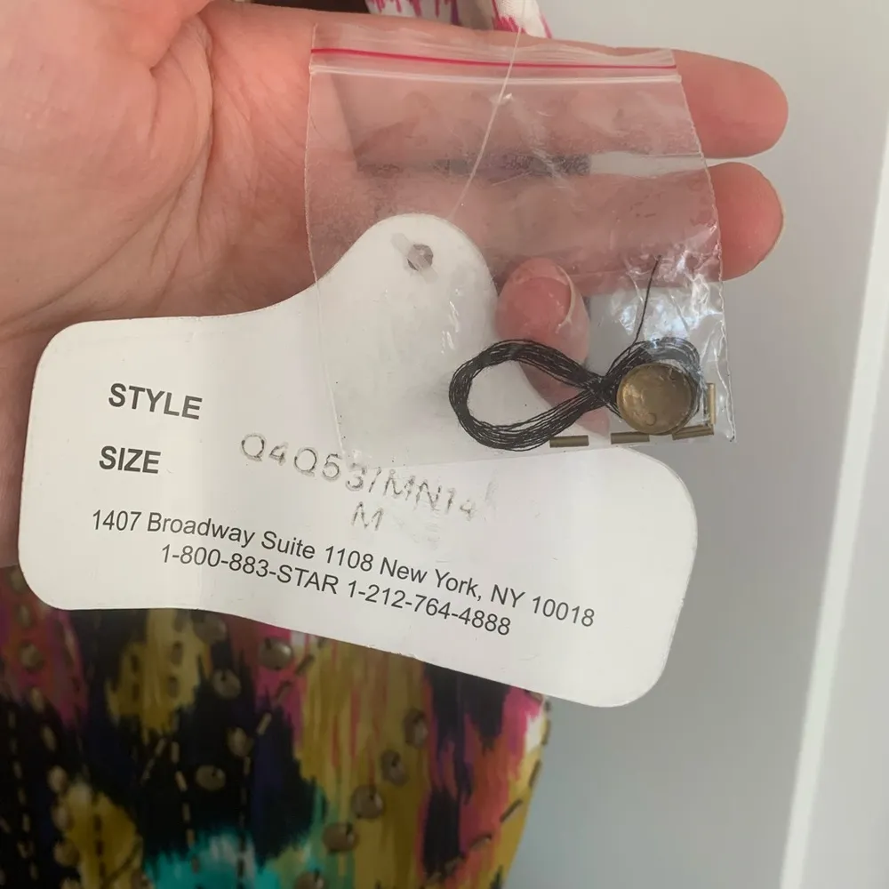 Angie Boho Sleeveless Mini Dress - Size M - Multicolor Ikat Print with Studs NWT - Image 7