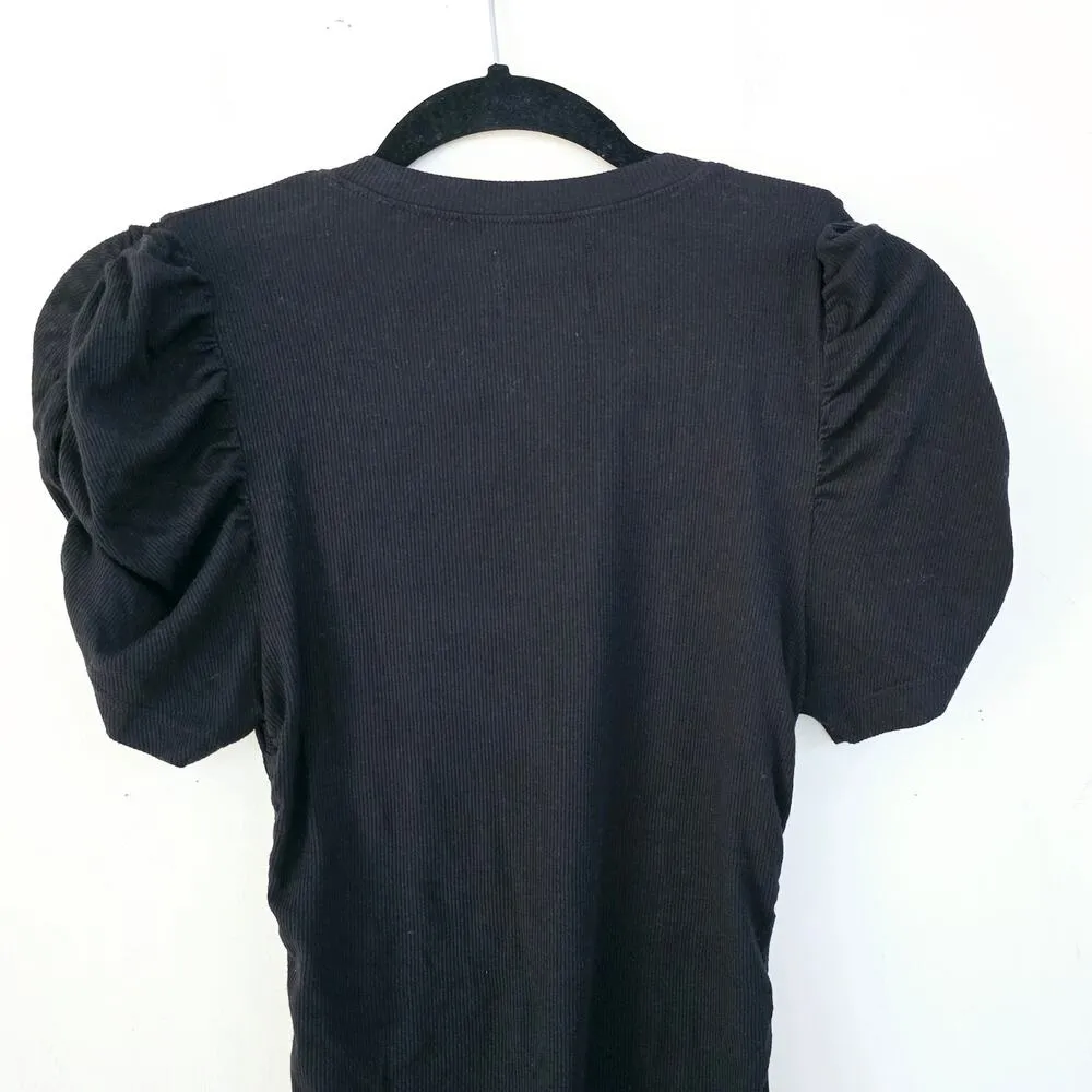 Sundays Black Ribbed Side Ruched Mini Dress Women's Size XS - Image 5