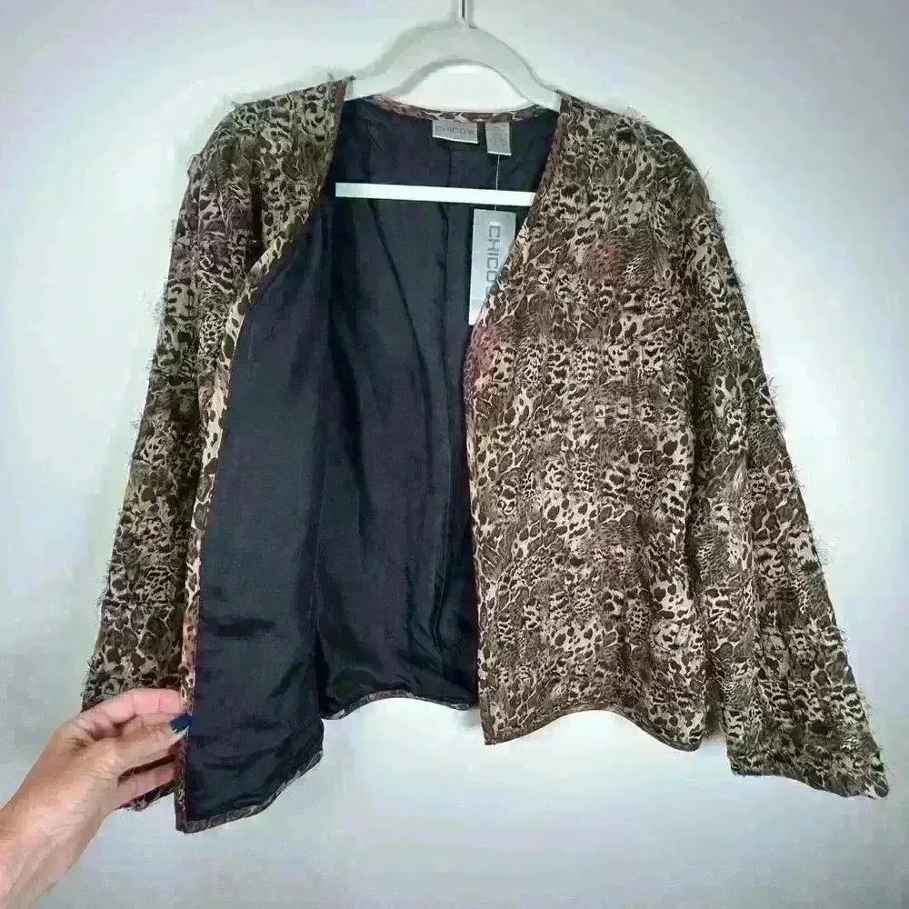NWT Chico’s Women’s Size 1 (Medium/Size 8) Silk Open Front Jacket Animal Print - Image 13
