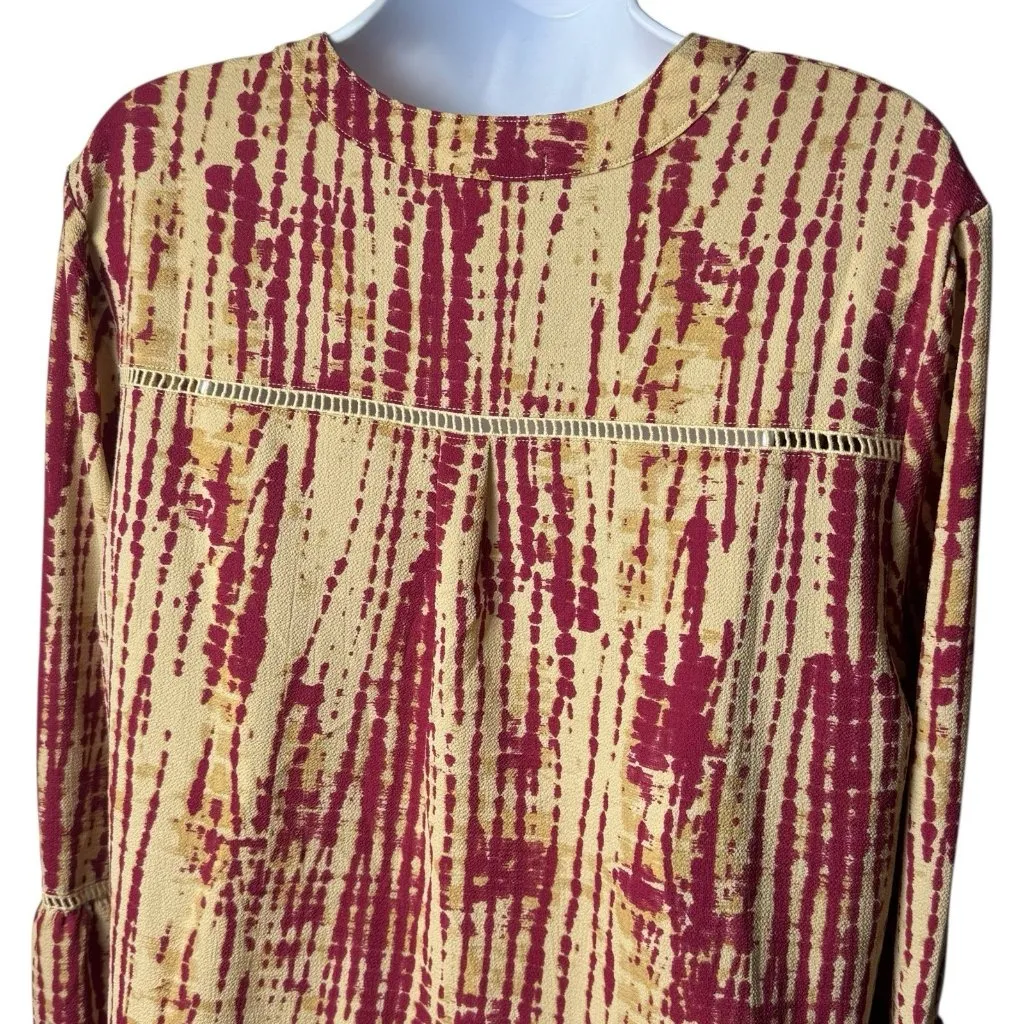 Tea, Please Red Beige‎ Tie Dye Blouse Peasant Bohemian Cottagecore Country L Size L - Image 6