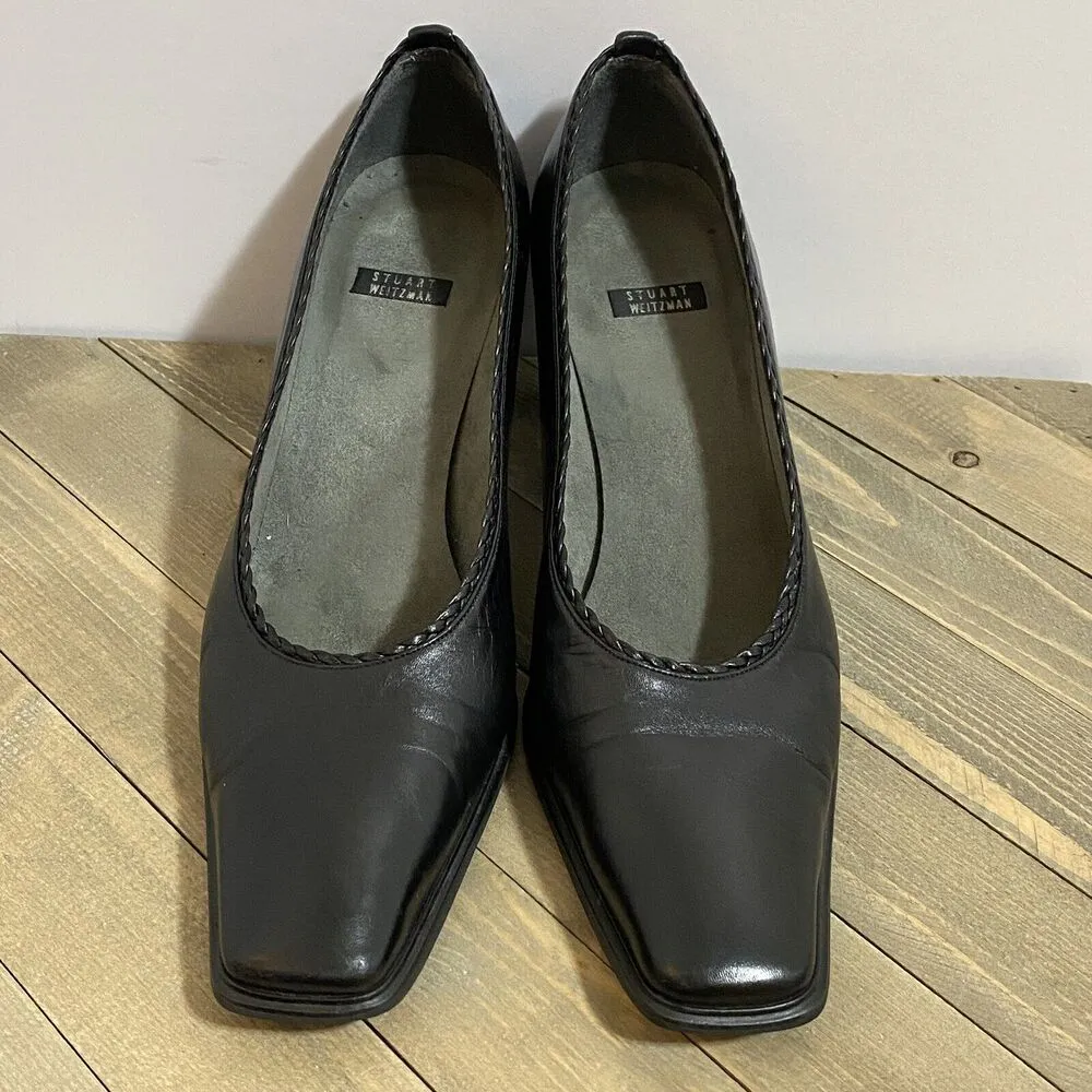 Stuart Weitzman Heels Womens Sz 9.5 AA Black Leather Block Heel Pumps Y2K - Image 6