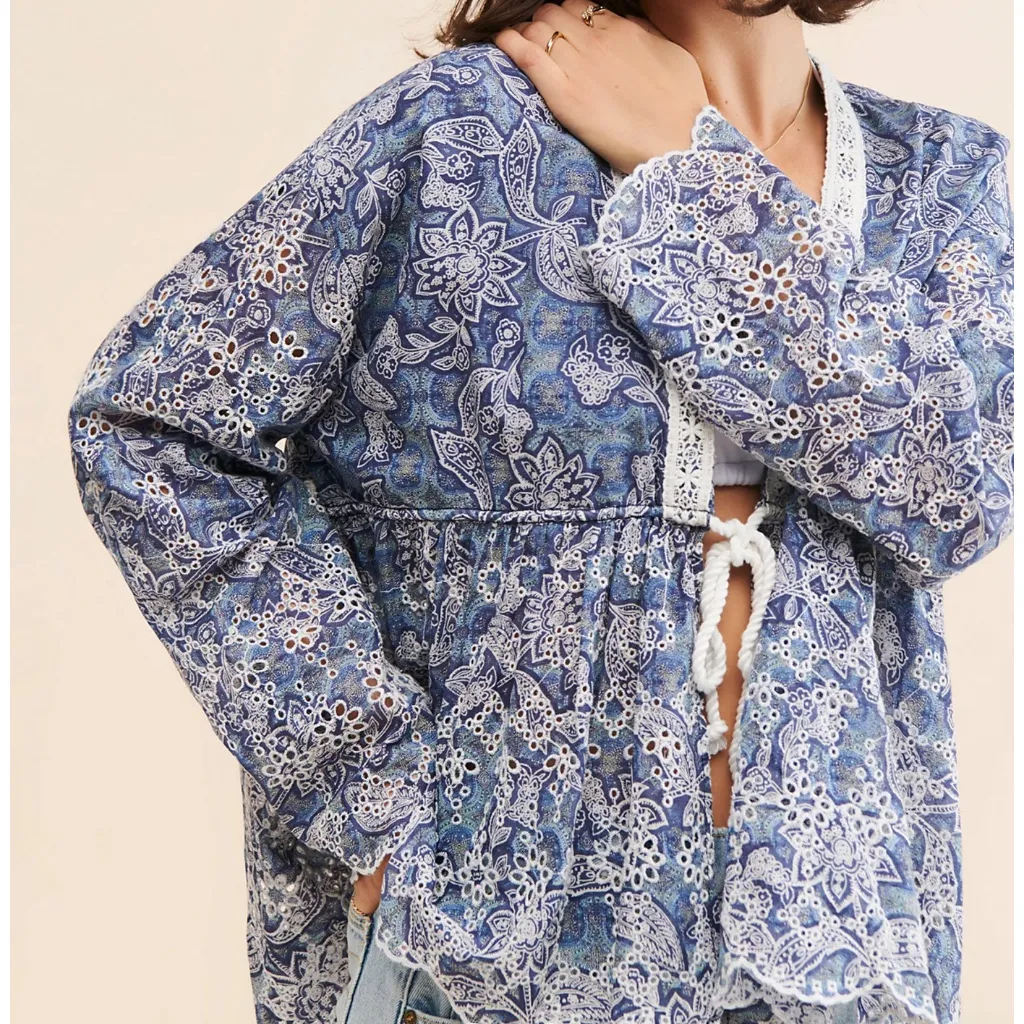 Free People Anissa Bed Jacket in Blue Combo sz small NWT - Image 3