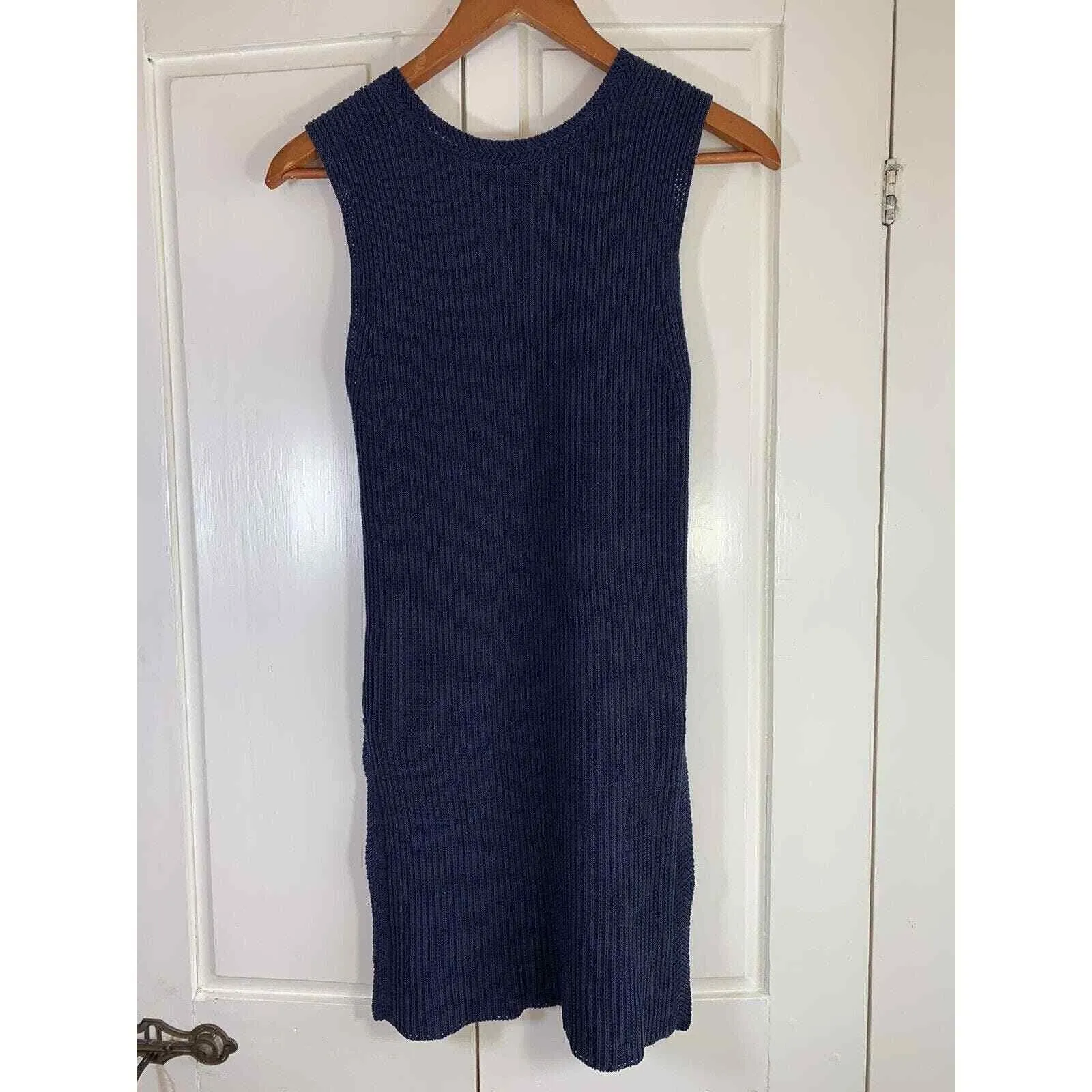 Athleta Tunic Small Tank Top Navy Knit Beachy Swim‎ Cover Up Slits Coastal Boho - Image 2