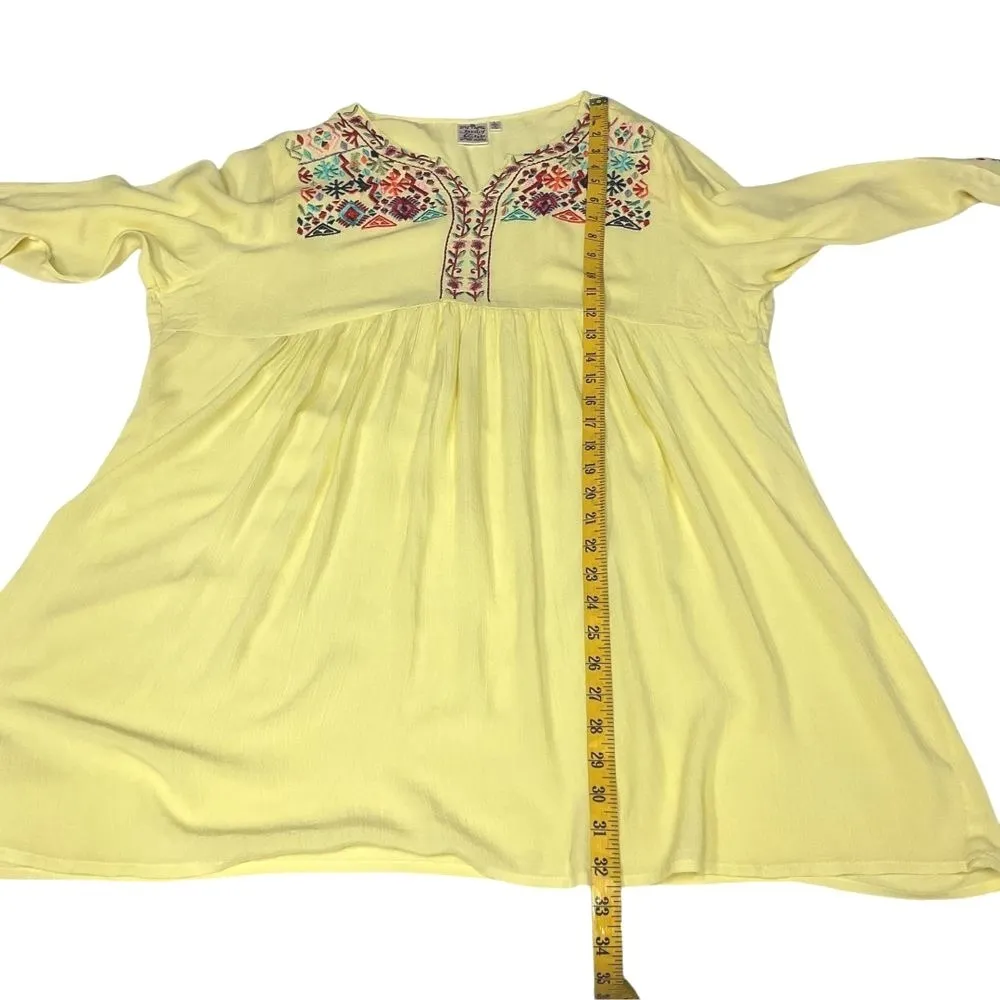 Parsley & Sage Embroidered Bell Sleeve Peasant Dress Sz L Yellow Floral Folk Art Size L - Image 8