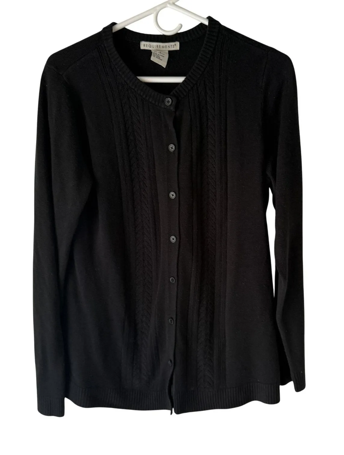 Requirements Sweater Soft Large Black Button Front Cable Knit Cardigan Classic - Image 1