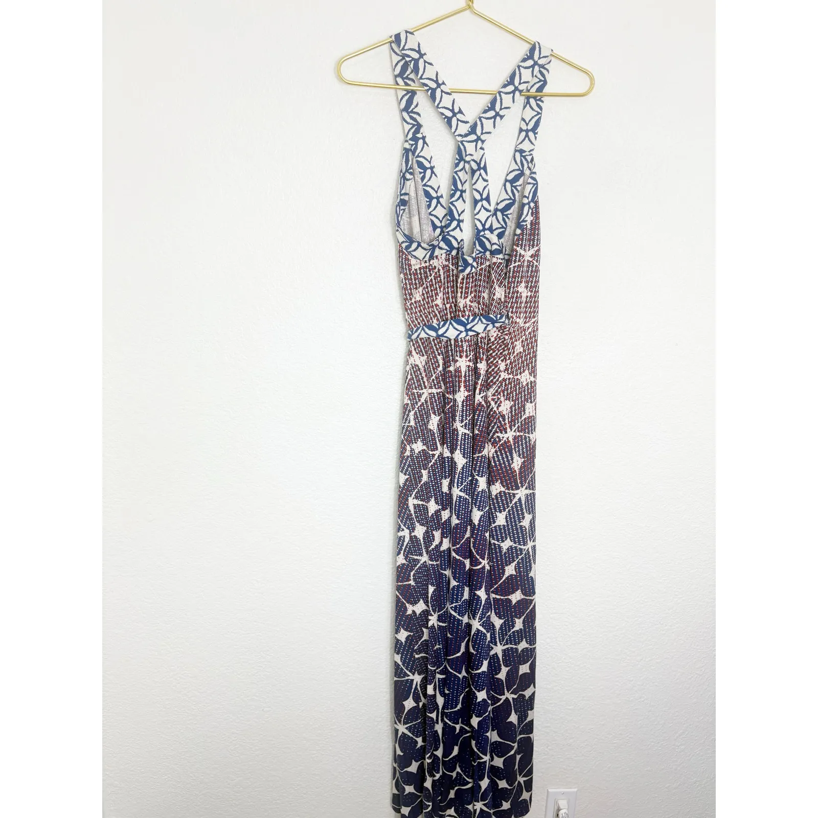 Diane Von Furstenberg Samson Silk Wrap Maxi Dress Size 12 Blue Red Print Resort - Image 13