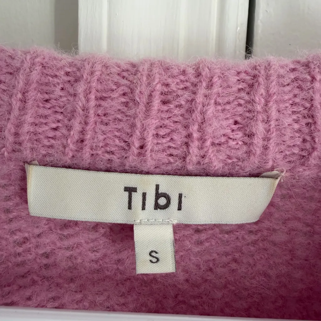 Tibi Sweater Women’s Small Pink Cropped Alpaca Wool Puff Sleeve Preppy Pullover - Image 3