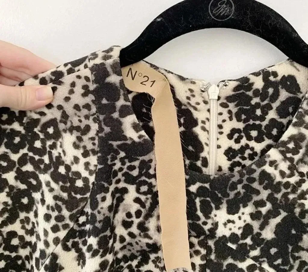 N°21 Numero Ventuno Leopard Print Long Sleeve Shift Dress Cream/Black Size 42 - Image 10