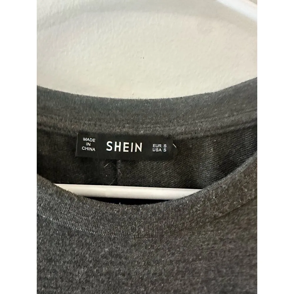 SHEIN Top Women's Small Gray Tassel Fringe Balloon Sleeve Crewneck Boho - Image 2