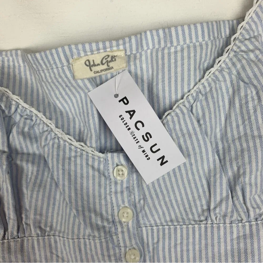 John Galt women's one size small stripe dress blue white seersucker brandy mini - Image 4