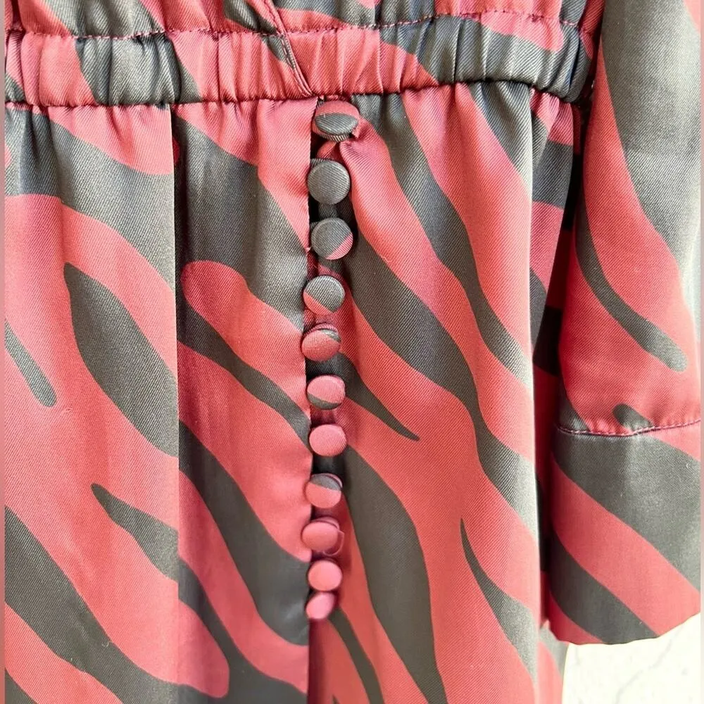 Zara burgundy black zebra mini satin dress small long sleeve women S - Image 6