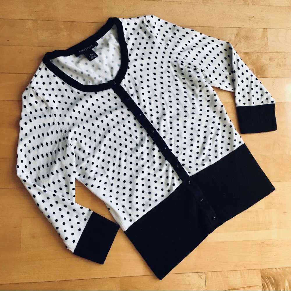 White House Black Market Polka Dot Snap Button Cardigan, Black, White, Size S - Image 16