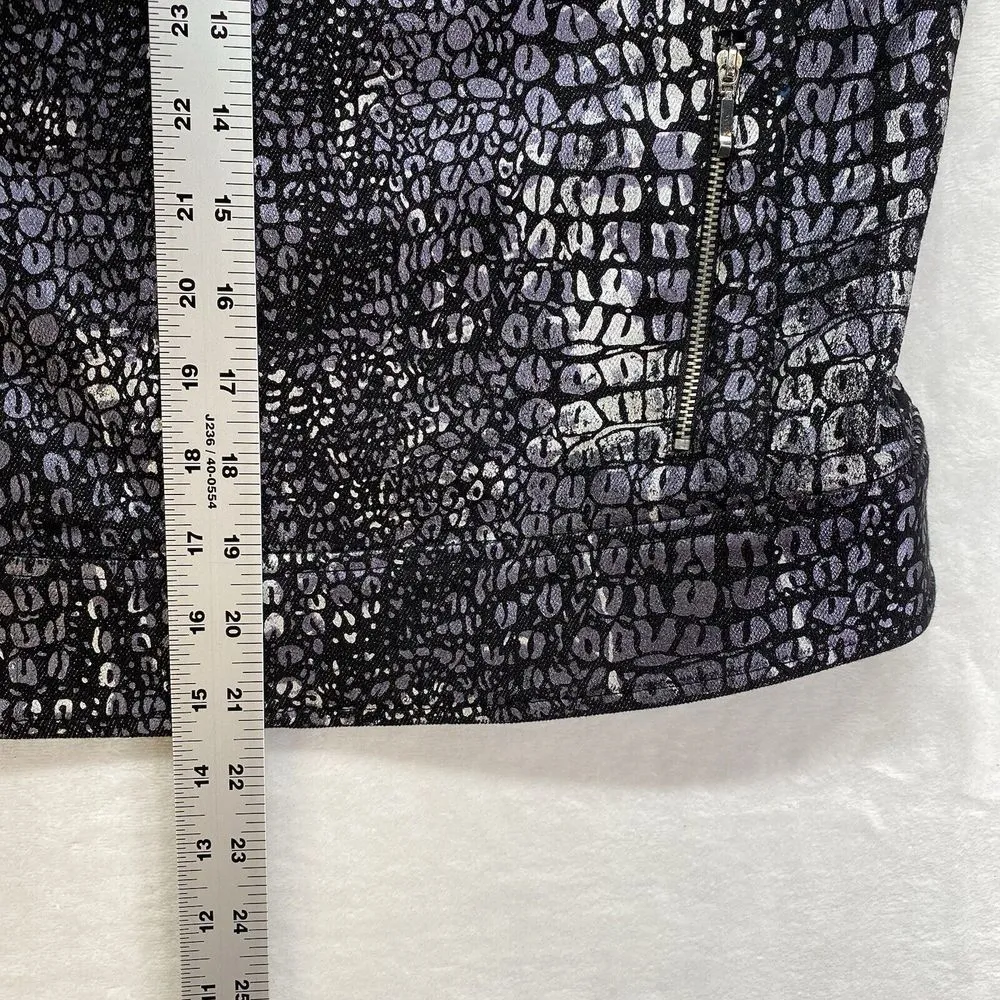 Erie Metallic Croc Print Moto Jacket Full Zip‎ Silver Black Women's 4 - Image 9