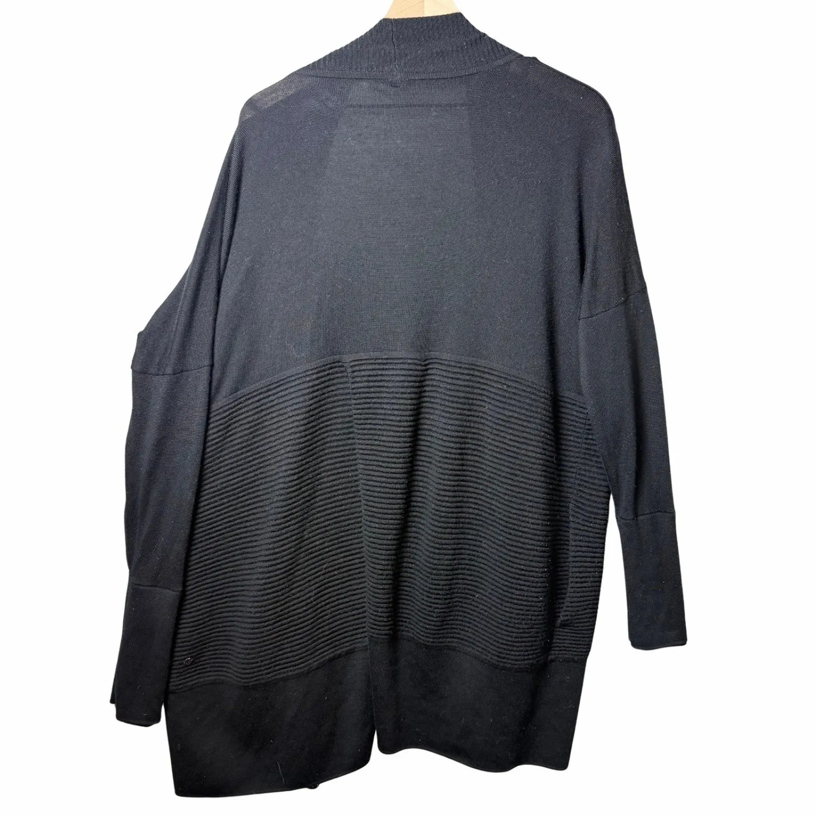 Lululemon Sit In Lotus Wrap II Sweater Cardigan Womens Size 12 Black Merino Wool - Image 2