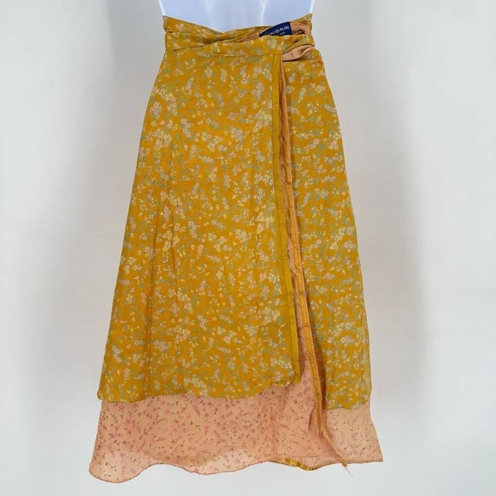 Mexicali Blues Floral Mixed Print Silk Blend Wrap MIDI Skirt Cottagecore Boho OS - Image 9