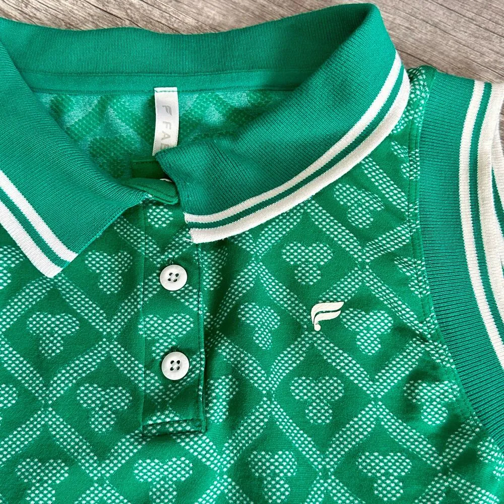 Seamless Golf Polo Top Women L Sleeveless Green Fairway Jacquard Print - Image 5