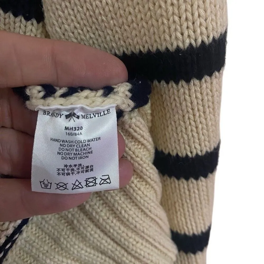 Brandy Melville crew neck striped cream sweater - Image 2