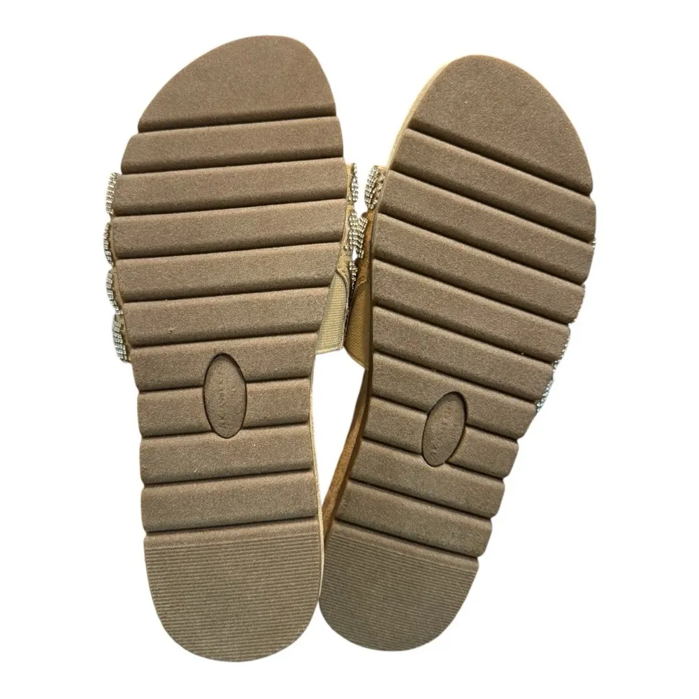 Anne Klein Gloria Taupe suede rhinestone Strappy flat wedge slip on sandals - Image 5