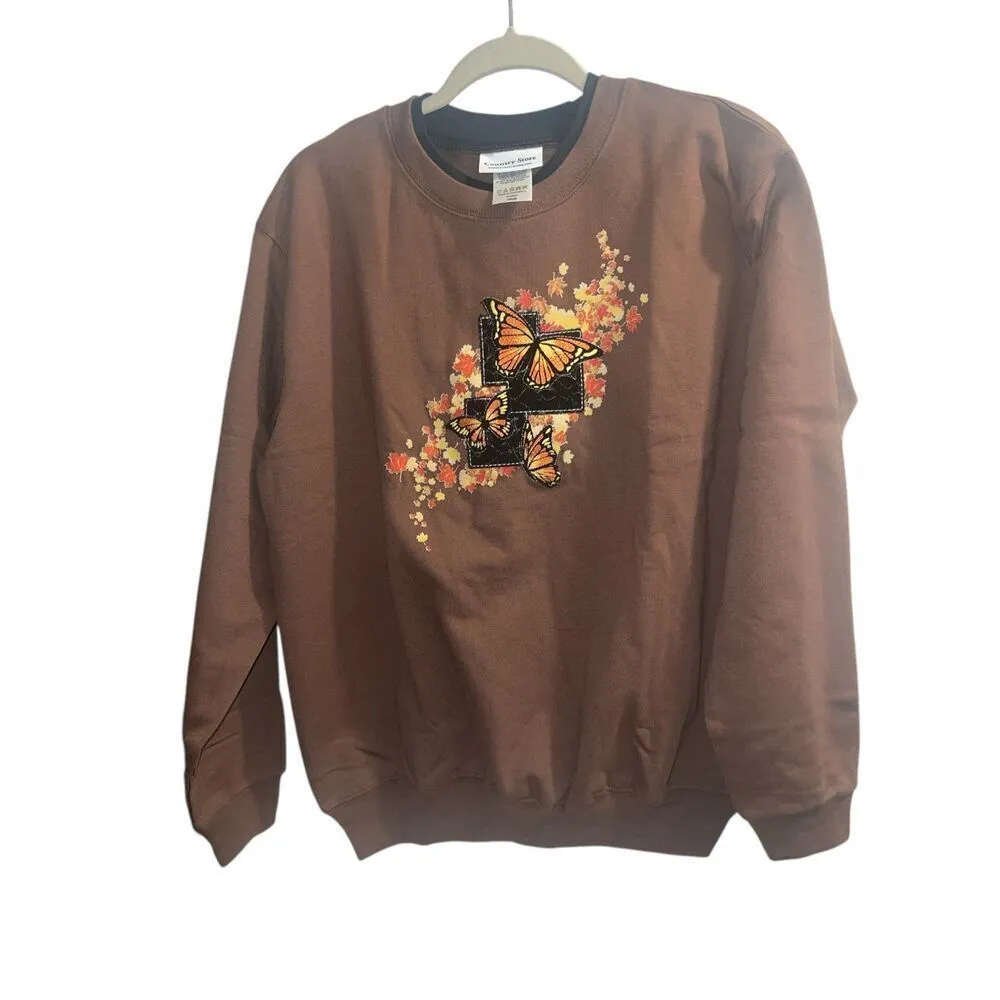 ✨Country Store Butterfly Crewneck Sz Large Sweatshirt Embroidery Logo✨ Brown - Image 5