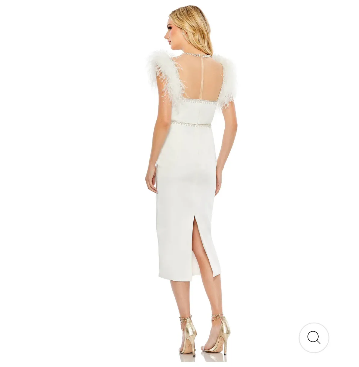 Mac Duggal Feather Cap Sleeve Pearl Embellished Dress - Image 3