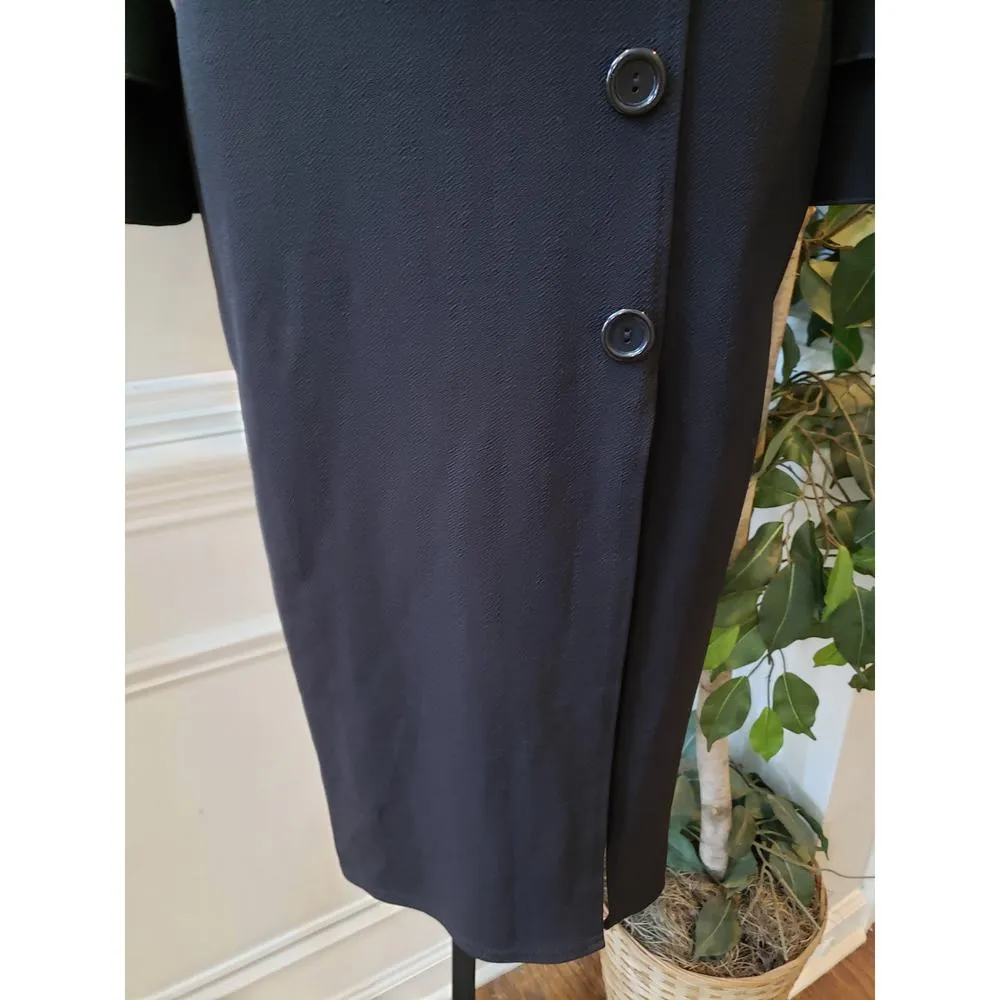 Womens Shirt Dress XS Black Stretch Tight Waist Flare Sleeve V Neck Button Front - Image 10