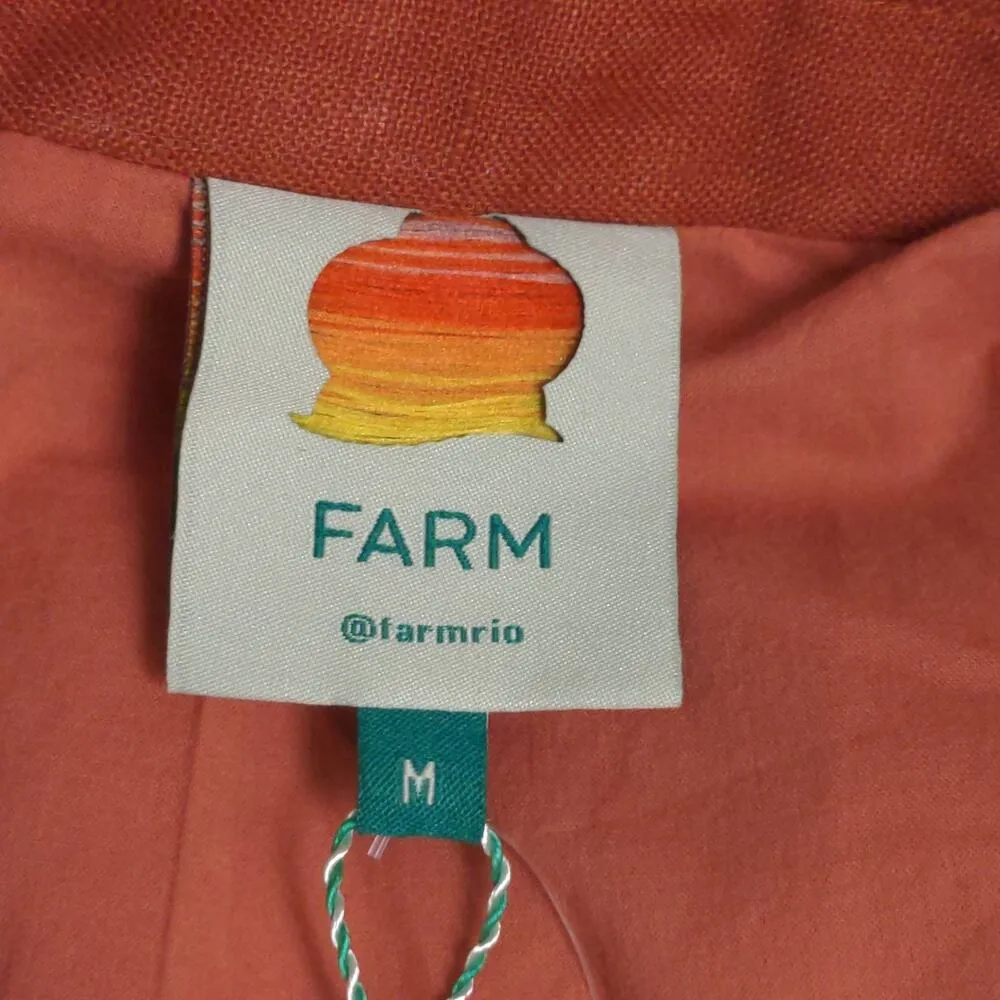 Farm Rio Womens Blazer Jacket Brown Rust Buttons Pockets 100% Linen Collar M New - Image 6