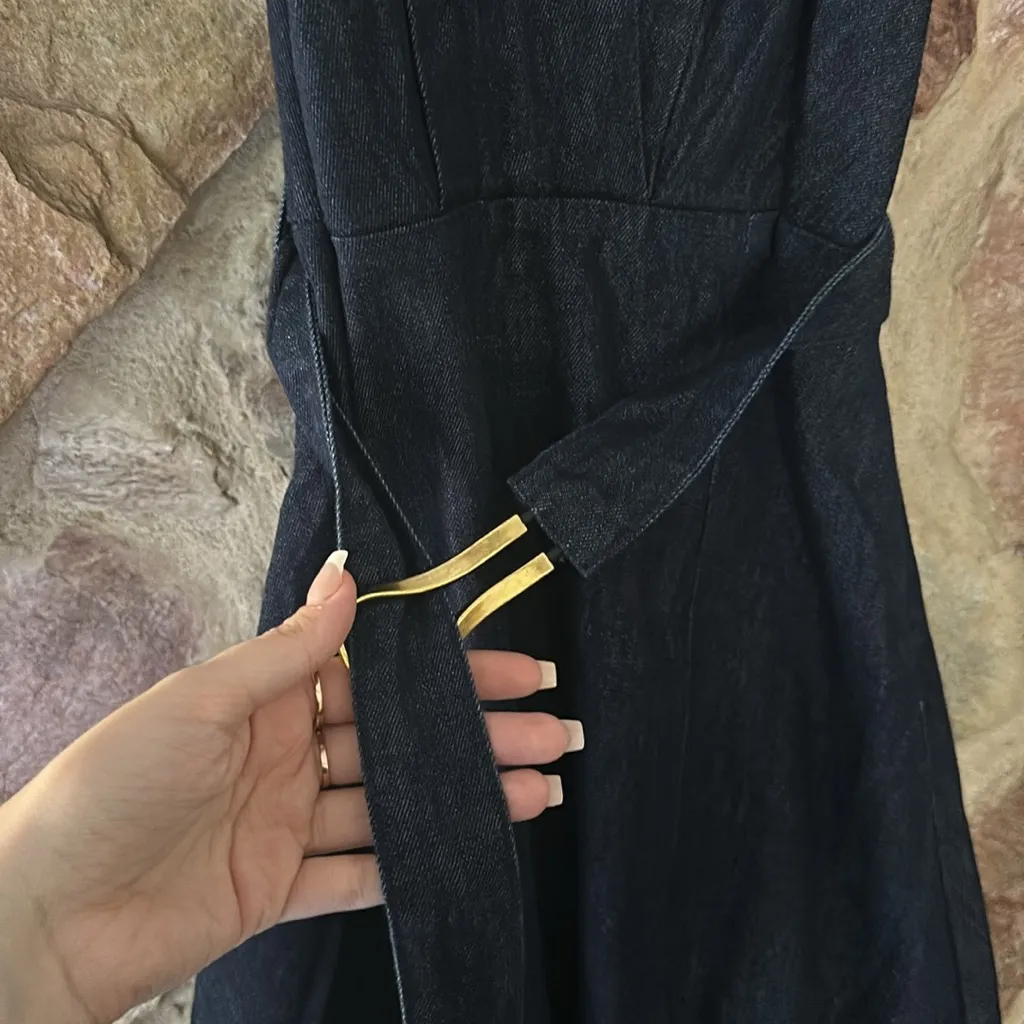 Commense Denim Belted Halter Neck Midi Dress size small Blue - Image 6