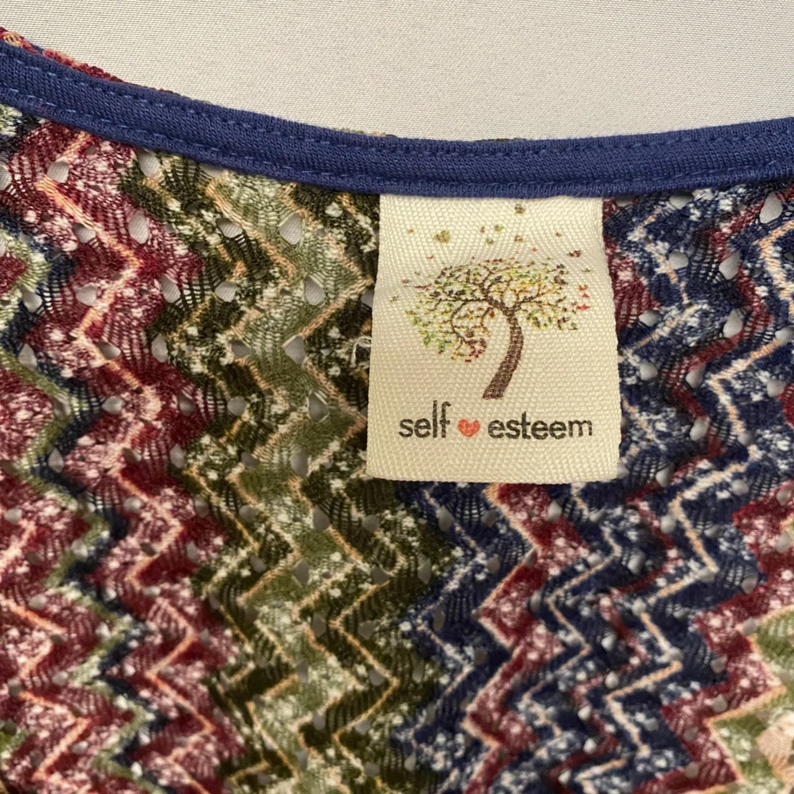 Self Esteem XL Festival Hippie Zigzag Chevron Crochet Vest Fringe Y2K Farmhouse - Image 5