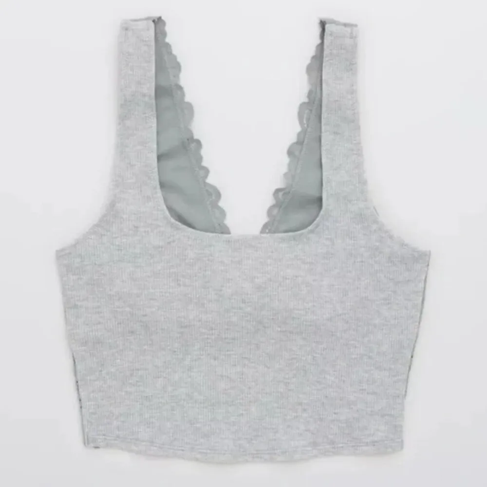 Aerie Lace Waffle Longline Bralette in Light Gray Size S New with Tags - Image 4