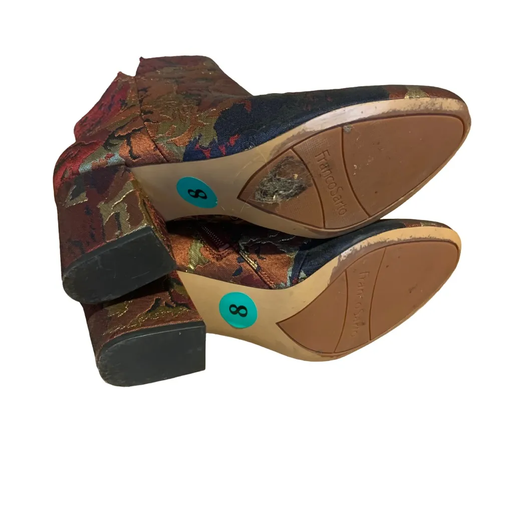 FRANCO SARTO "OLYMPIA" MAROON W/METALLICS BROCADE BLOCK HEEL ANKLE BOOTS (8) - Image 8