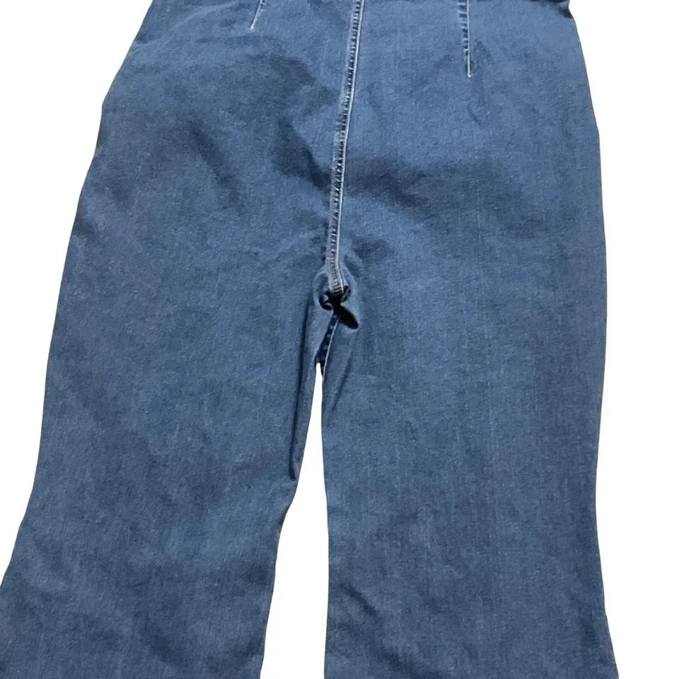 Girl . Ish Womens Denim Bell Bottom Jumpsuit Short Sleeve Zip Up Collar Dark .. Size XL - Image 4