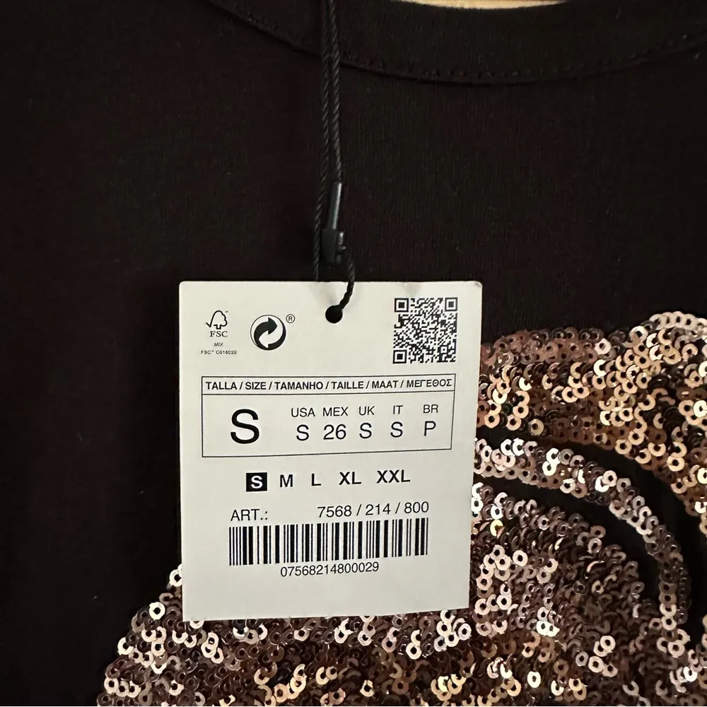 NWT Zara Women’s T-shirts Floral Sequins Black Sleeveless Size S - Image 2