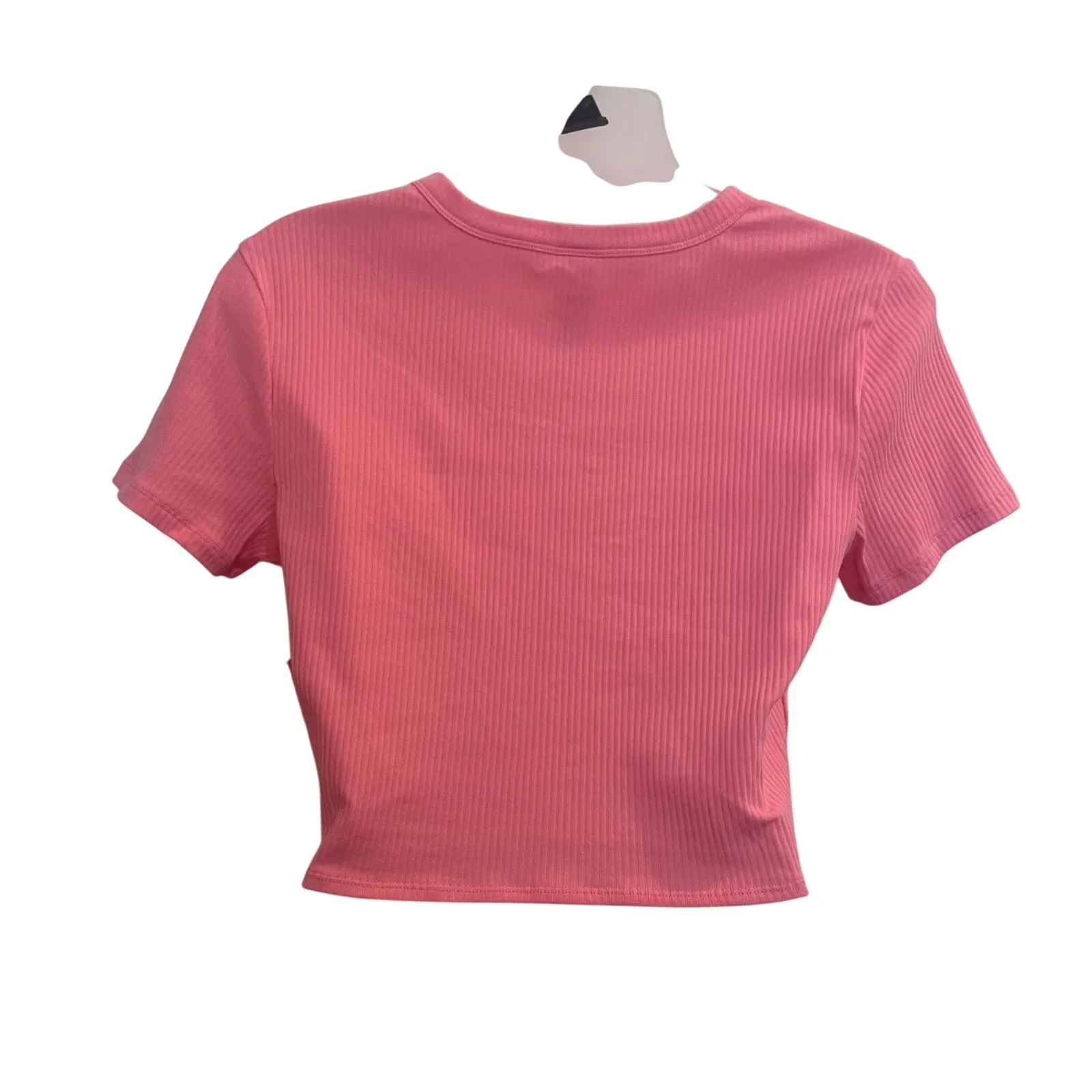 JoyLab Pink Short Sleeve Crew Neck Knit Rib T-Shirt Casual Crop Top Medium - Image 2