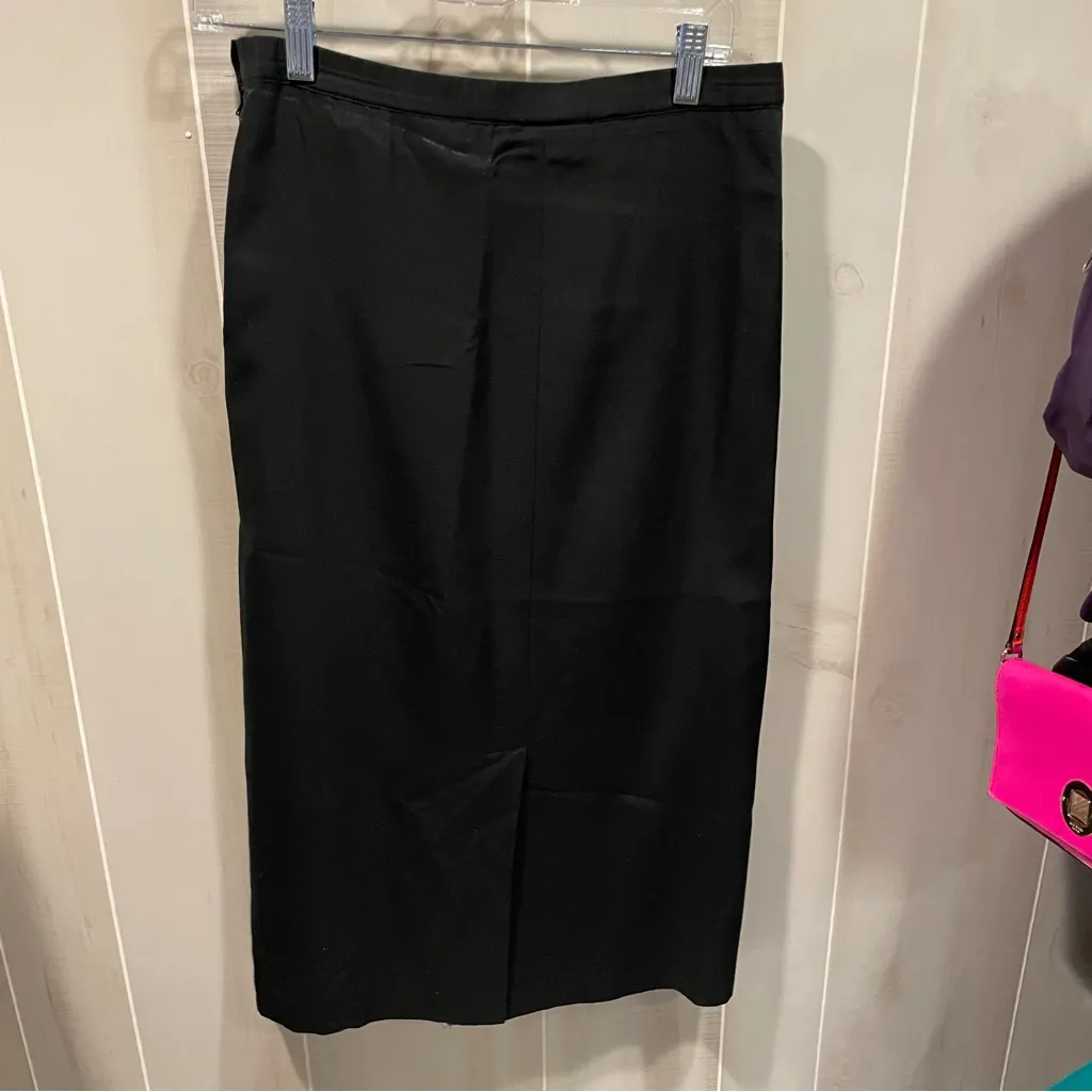 Classic vintage Annees Lauder midi pencil skirt pockets sexy office siren silk Black Size M - Image 11