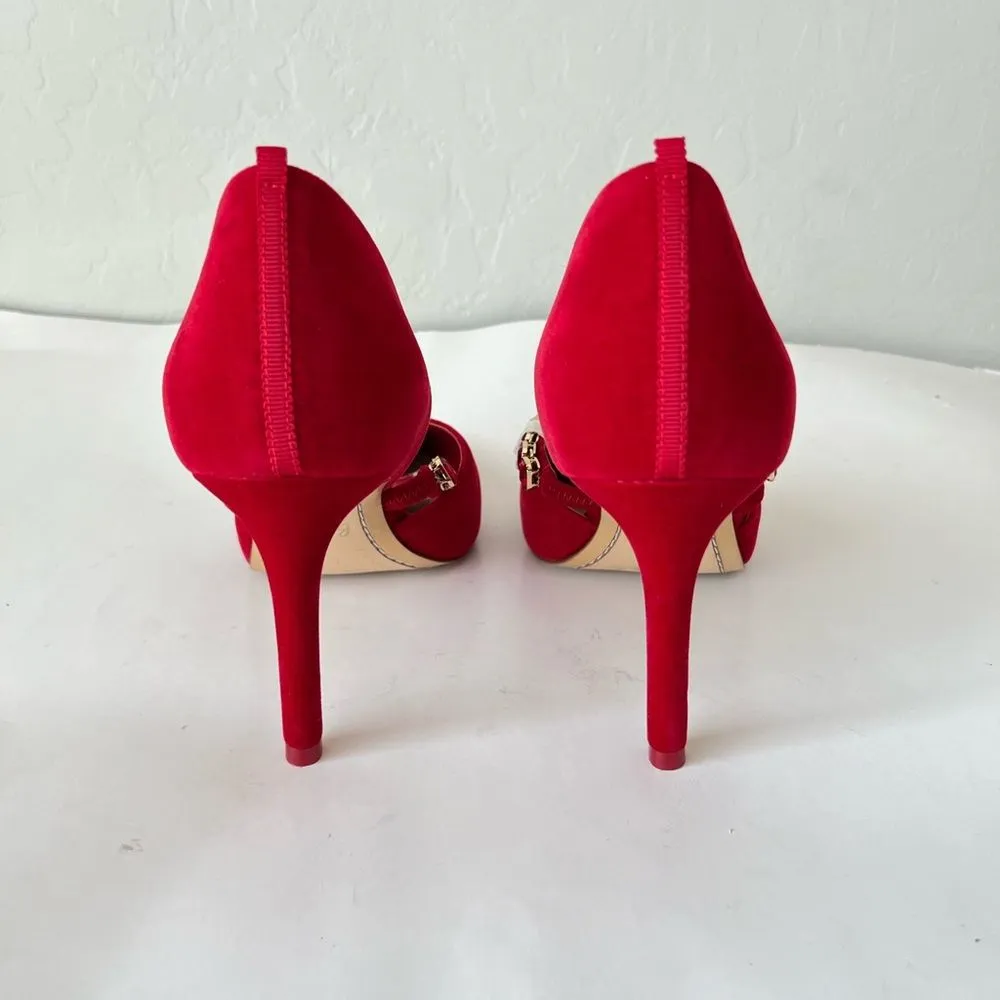 Boden Crystal Strap Courts Jewel Velvet Pump Heels Poinsettia Red EU 40 US 8.5 Size 9 - Image 6