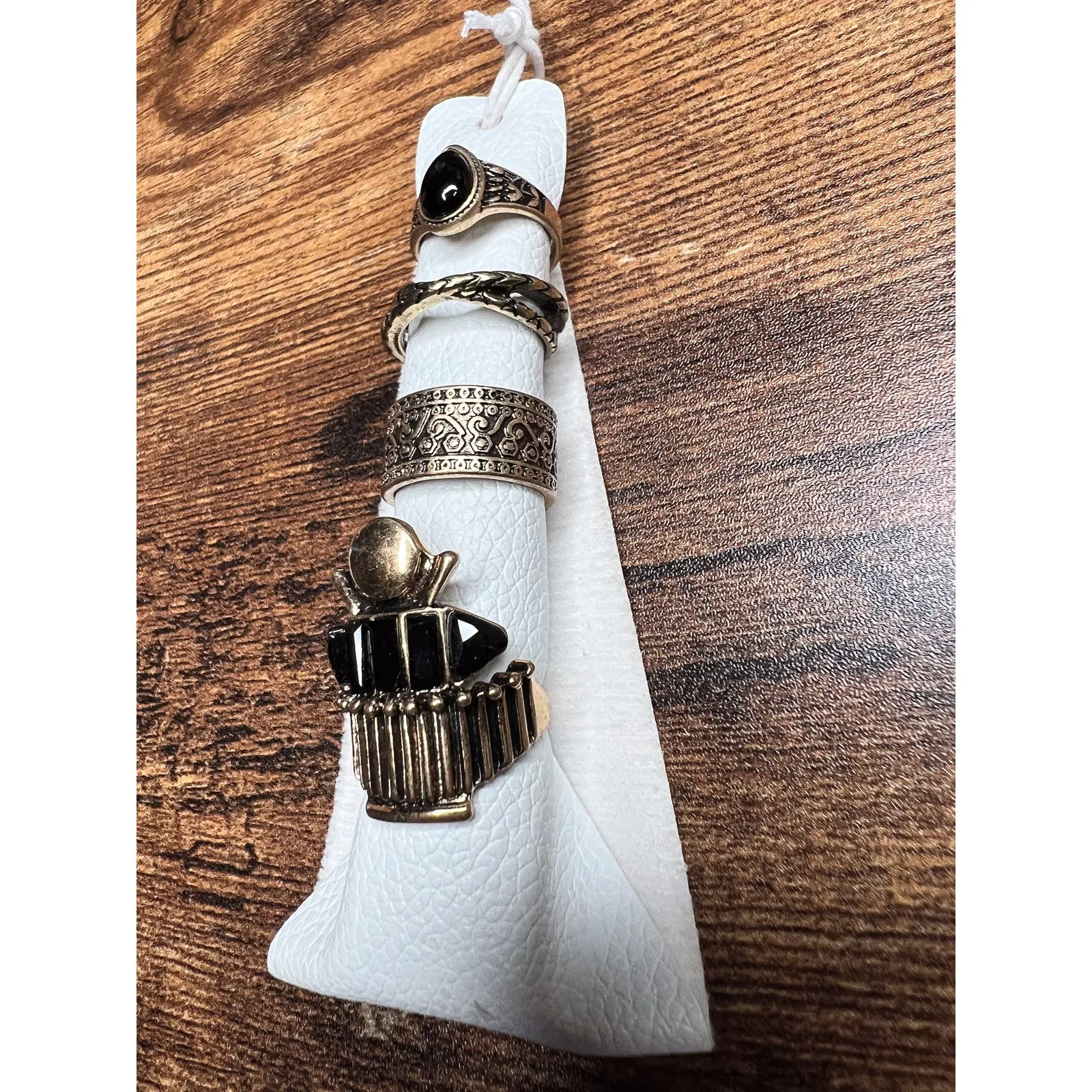 NWT Free People Gold Black‎ Stacking Ring 4 Piece Set One Size - Image 3