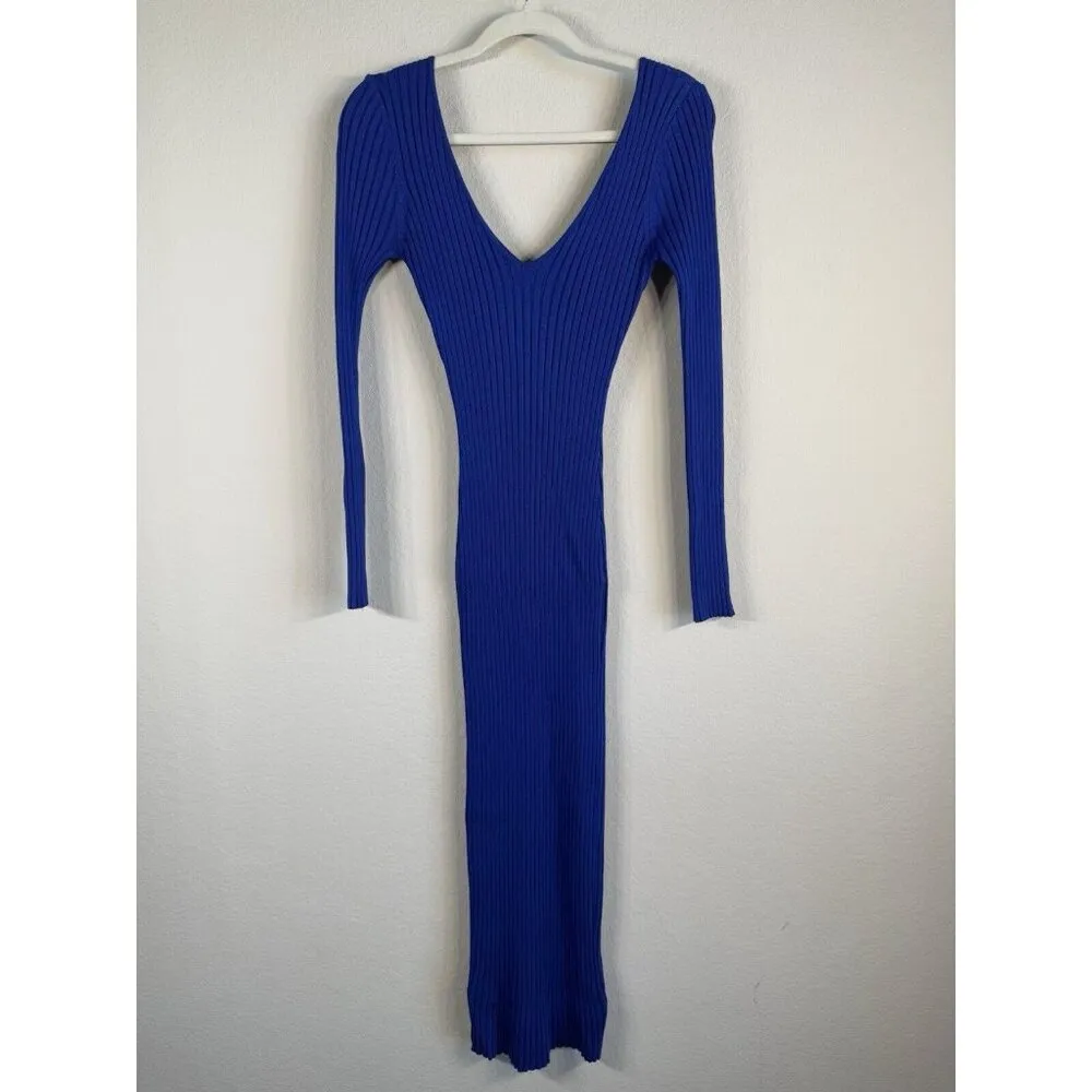 Hera Collection Women’s Royal Blue Ribbed Knit‎ Long Sleeve Midi Dress Size M Size M - Image 5