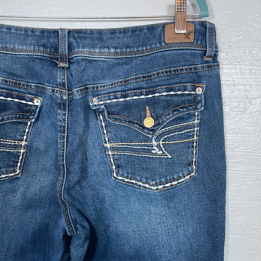 American Eagle Women 16 Kick Boot Jeans Western Cowgirl Festival Stretch Blue - Image 9