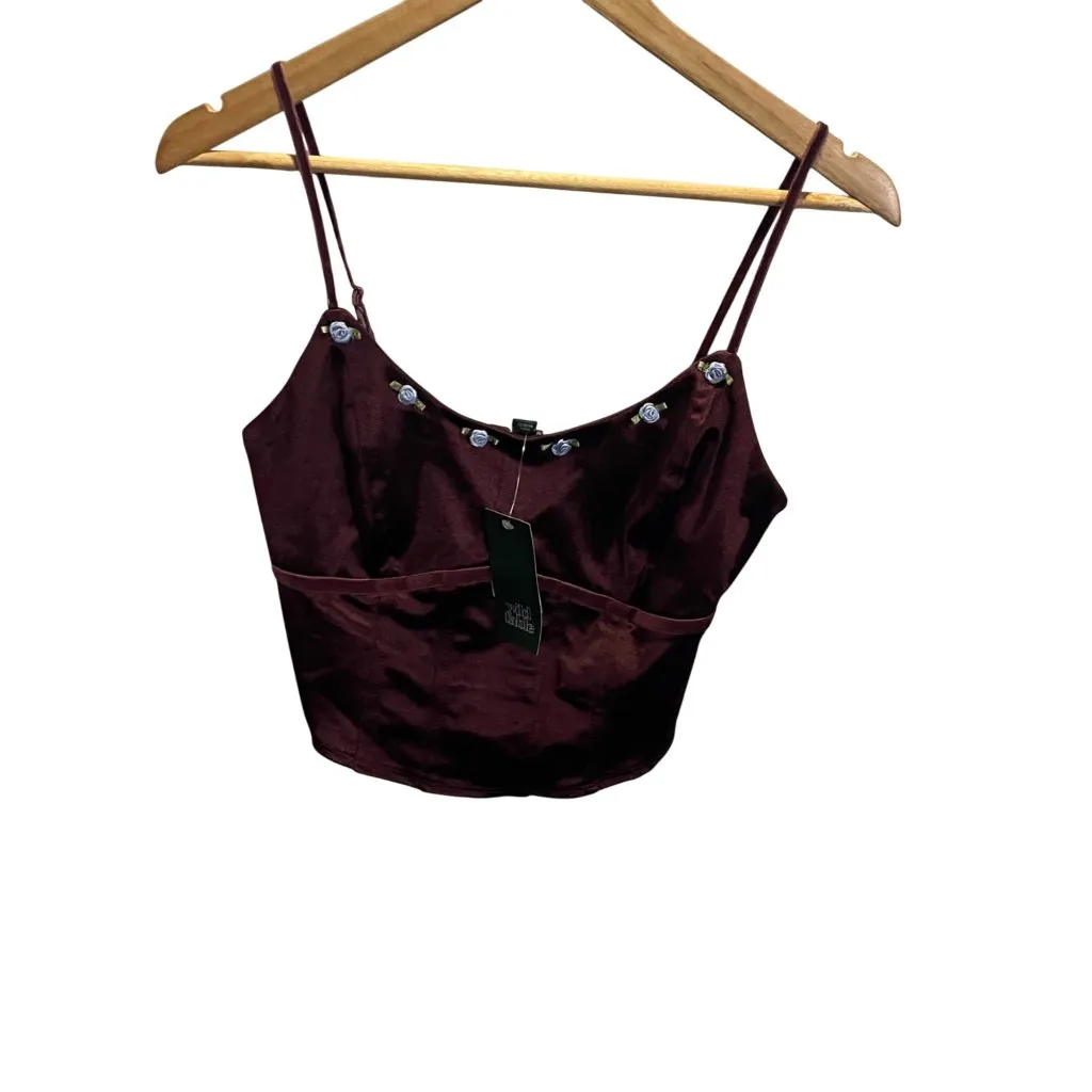 Wild Fable Burgundy Sleeveless Smocked Back Crop Top Size S Fairy Y2K - Image 2