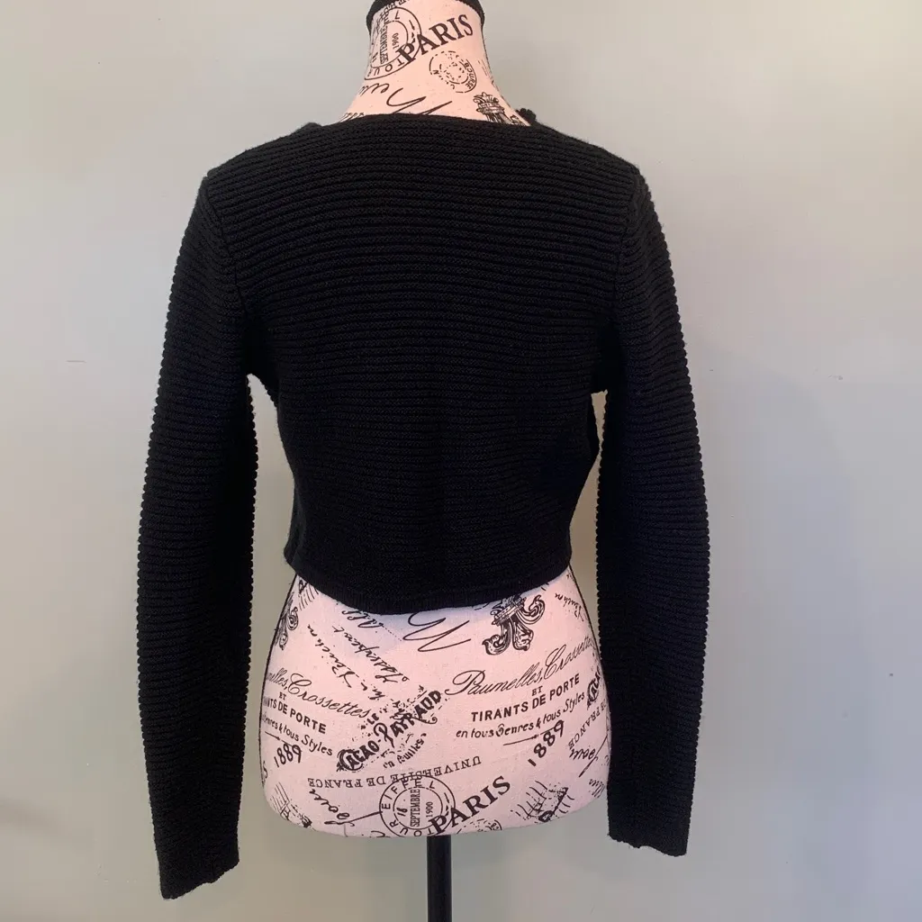 Express Women’s Medium Black Knit Open Drape Front Cropped Cardigan Sweater - Image 4