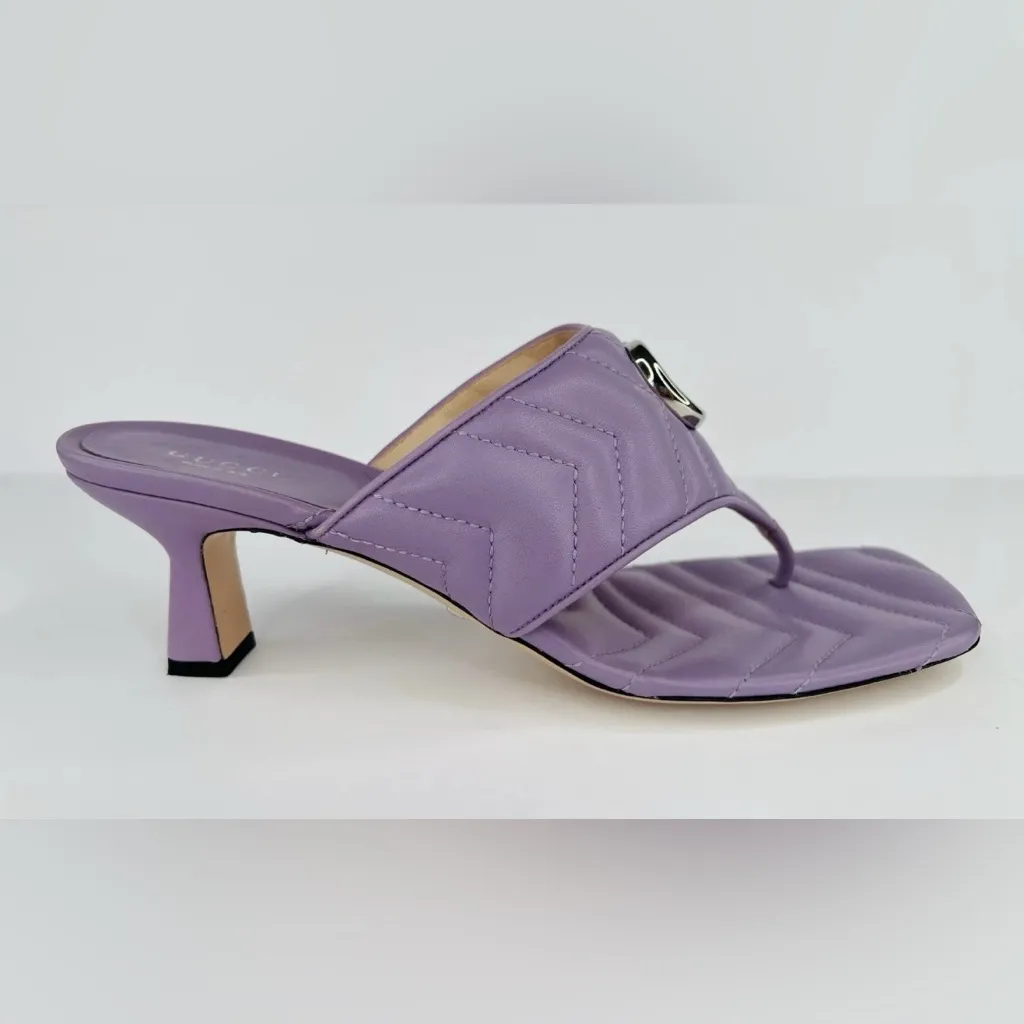 Gucci Marmont Double G Chevron GG Logo Thong Mule Kitten Sandals Size EU 41 - Image 3