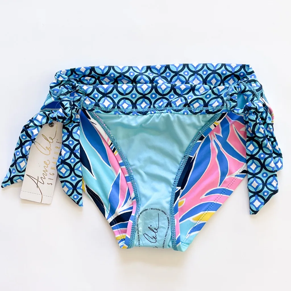 Anne Cole Abstract Geometric Side Tie Bikini Bottoms Small NWT Blue Pink Yellow - Image 6